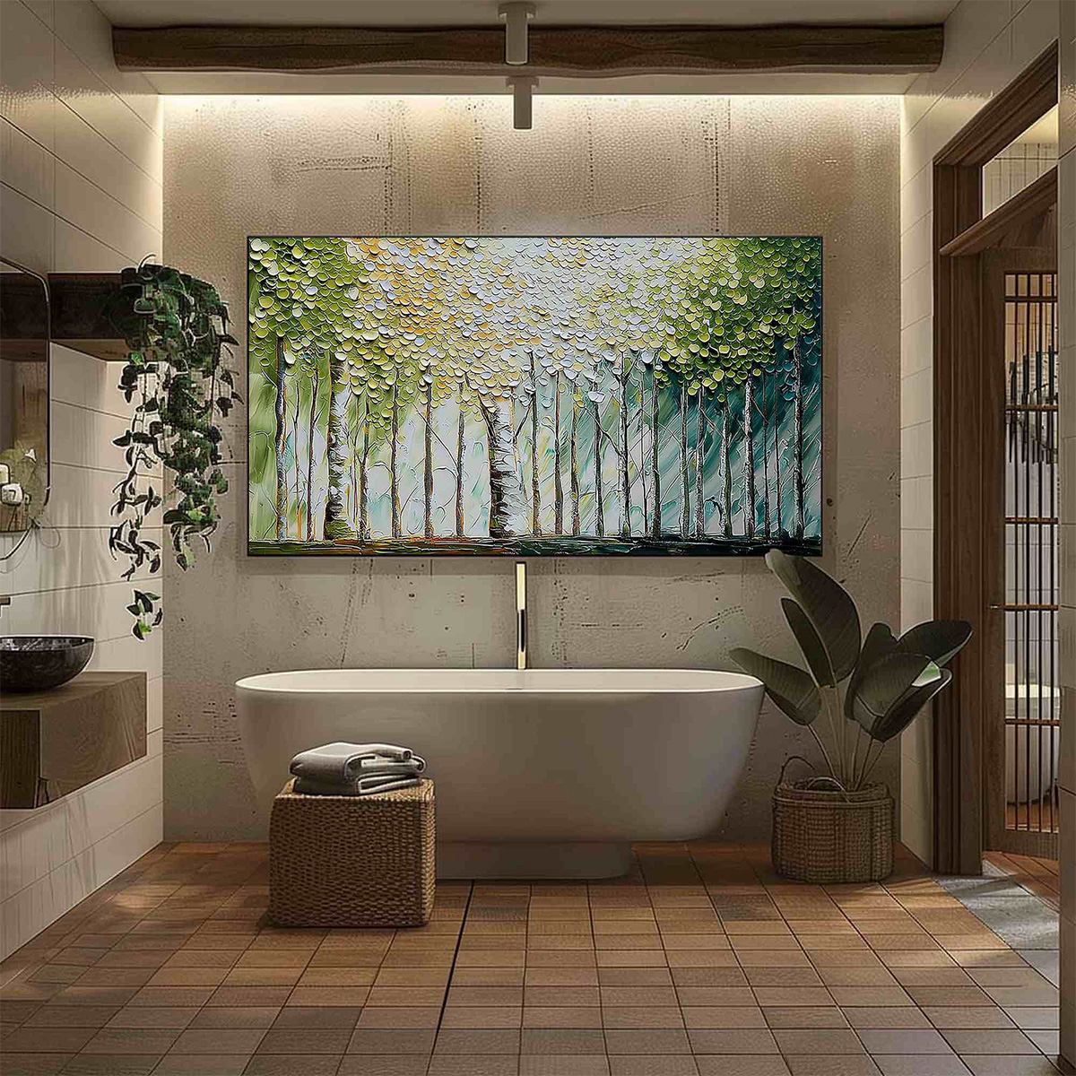 WHISPERING GROVE: Textured Impasto Birch Tree Forest Landscape Painting