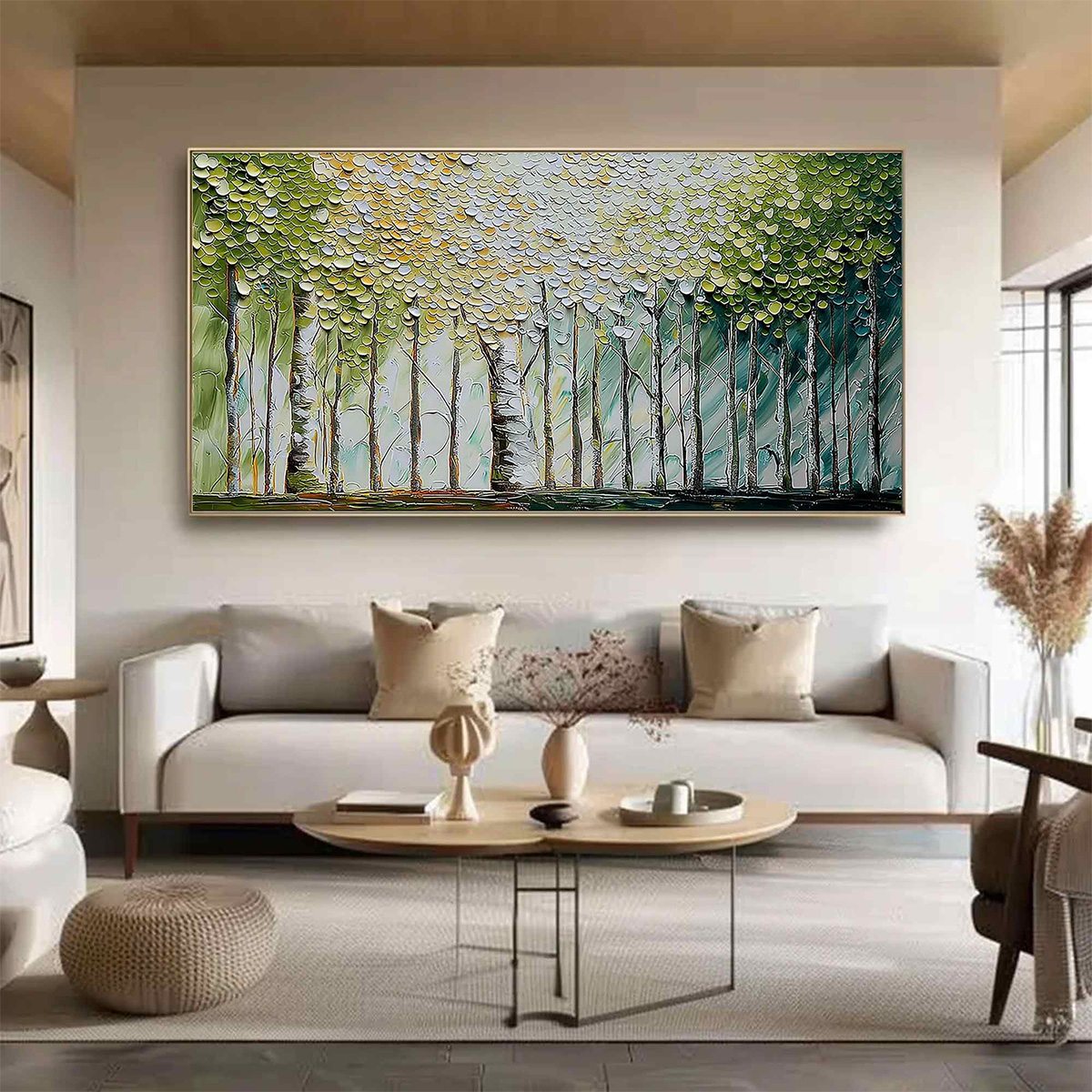 WHISPERING GROVE: Textured Impasto Birch Tree Forest Landscape Painting