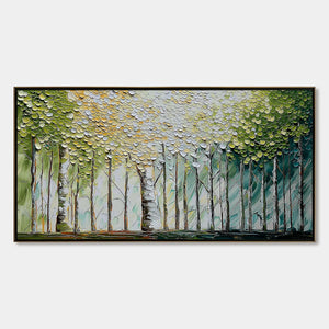 WHISPERING GROVE: Textured Impasto Birch Tree Forest Landscape Painting