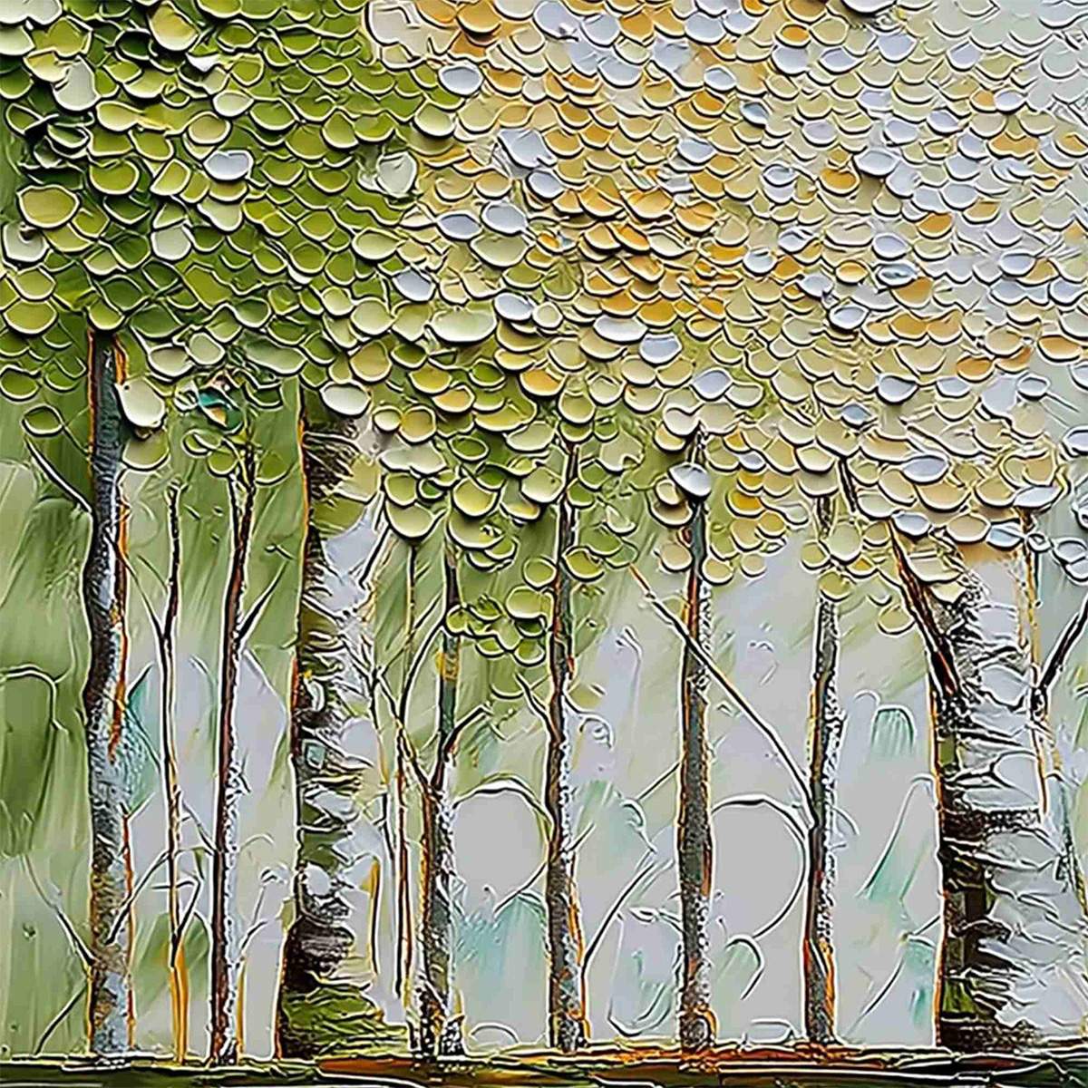WHISPERING GROVE: Textured Impasto Birch Tree Forest Landscape Painting
