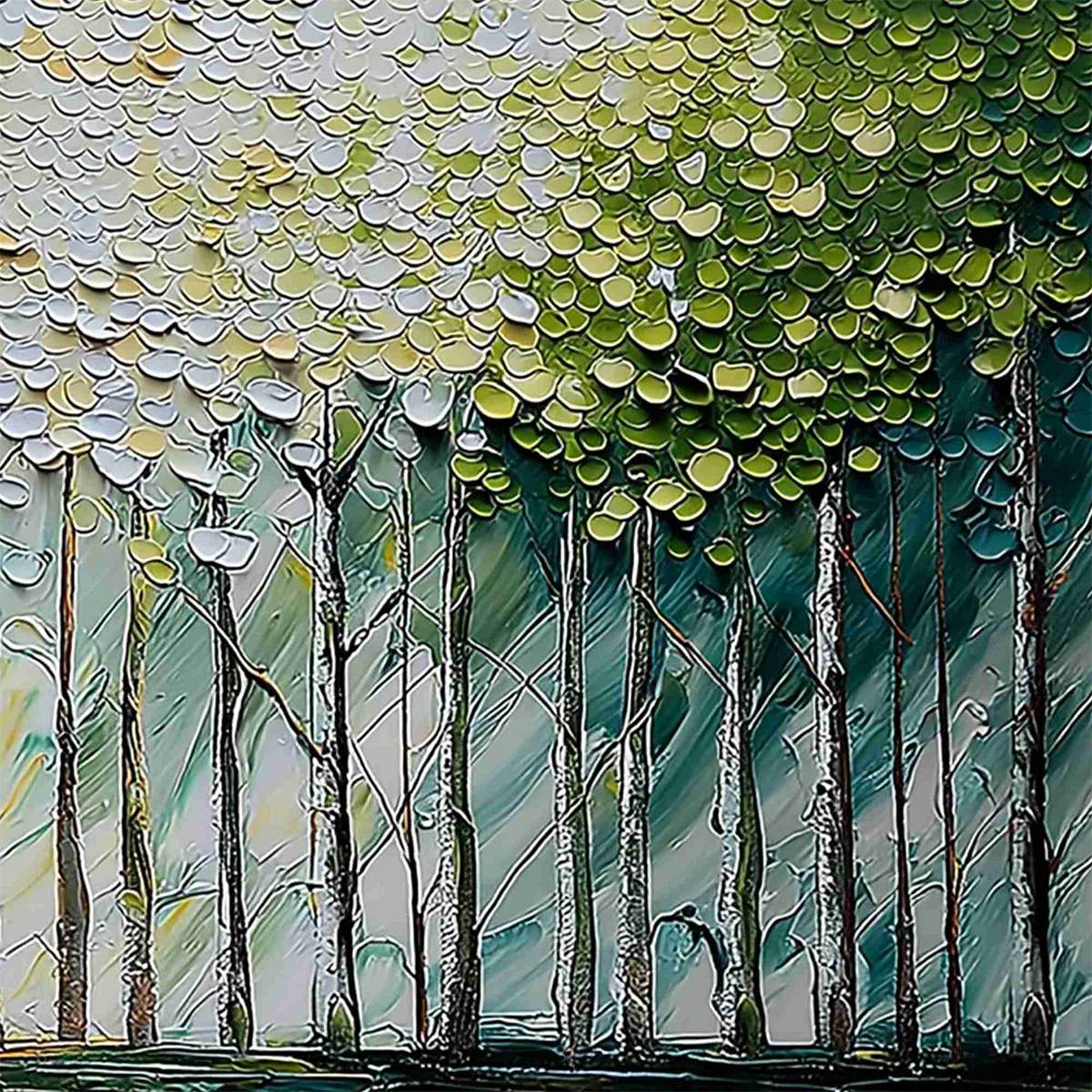 WHISPERING GROVE: Textured Impasto Birch Tree Forest Landscape Painting