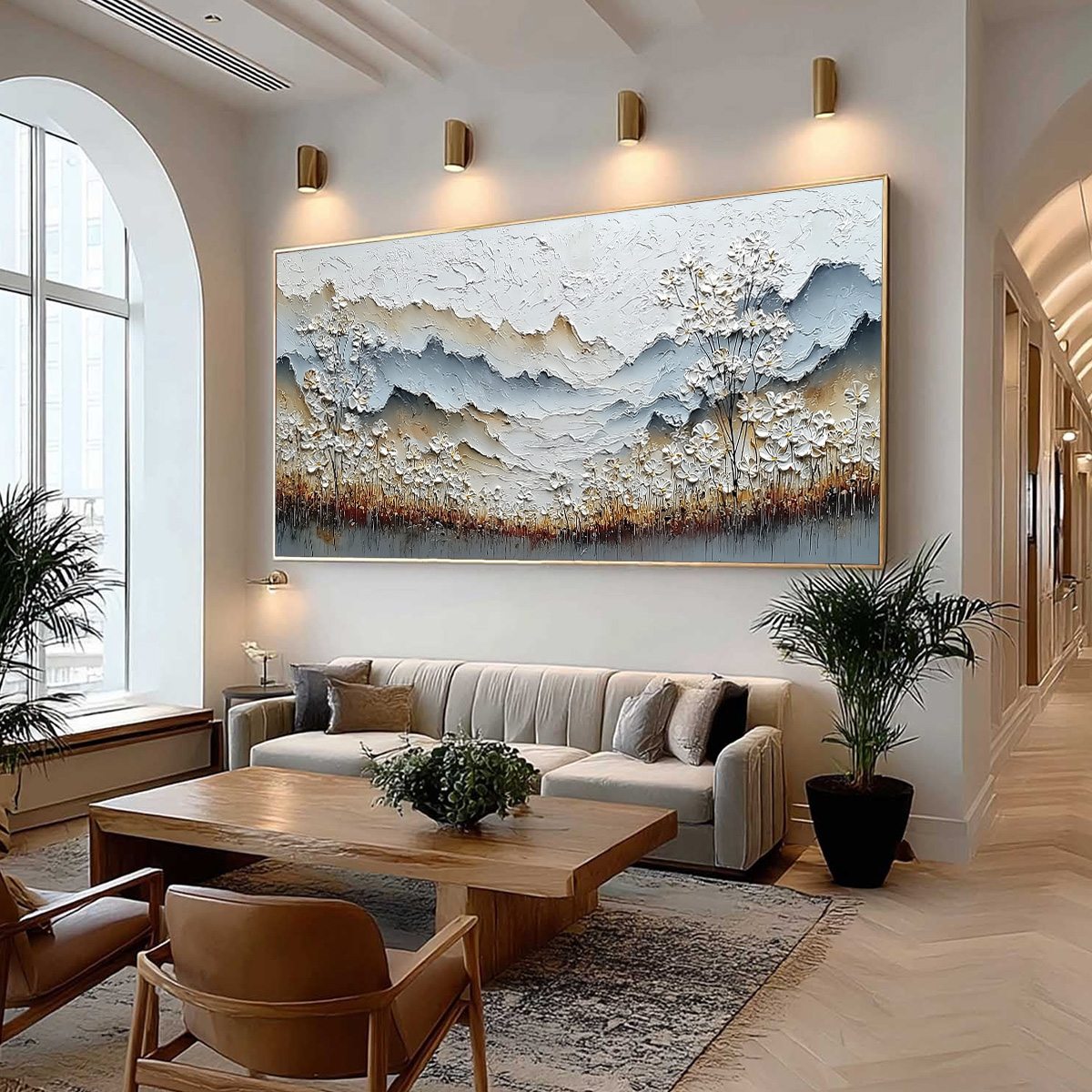 WHISPERING MEADOW: Heavily Textured Wabi Sabi Mountain & Flower Landscape Painting