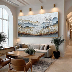 WHISPERING MEADOW: Heavily Textured Wabi Sabi Mountain & Flower Landscape Painting