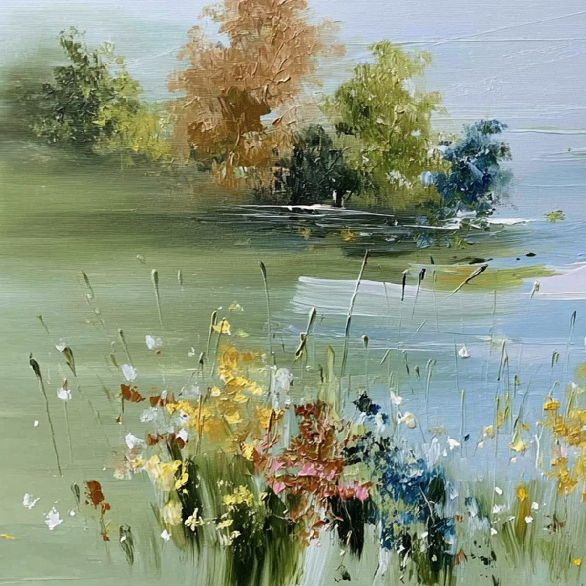 WHISPERING MEADOW: Textured Impasto Wildflower Landscape Painting