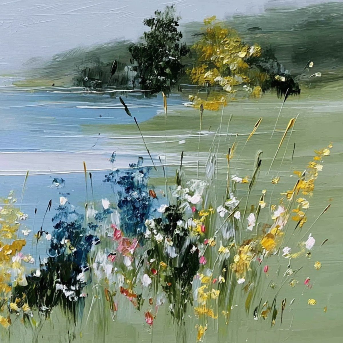 WHISPERING MEADOW: Textured Impasto Wildflower Landscape Painting