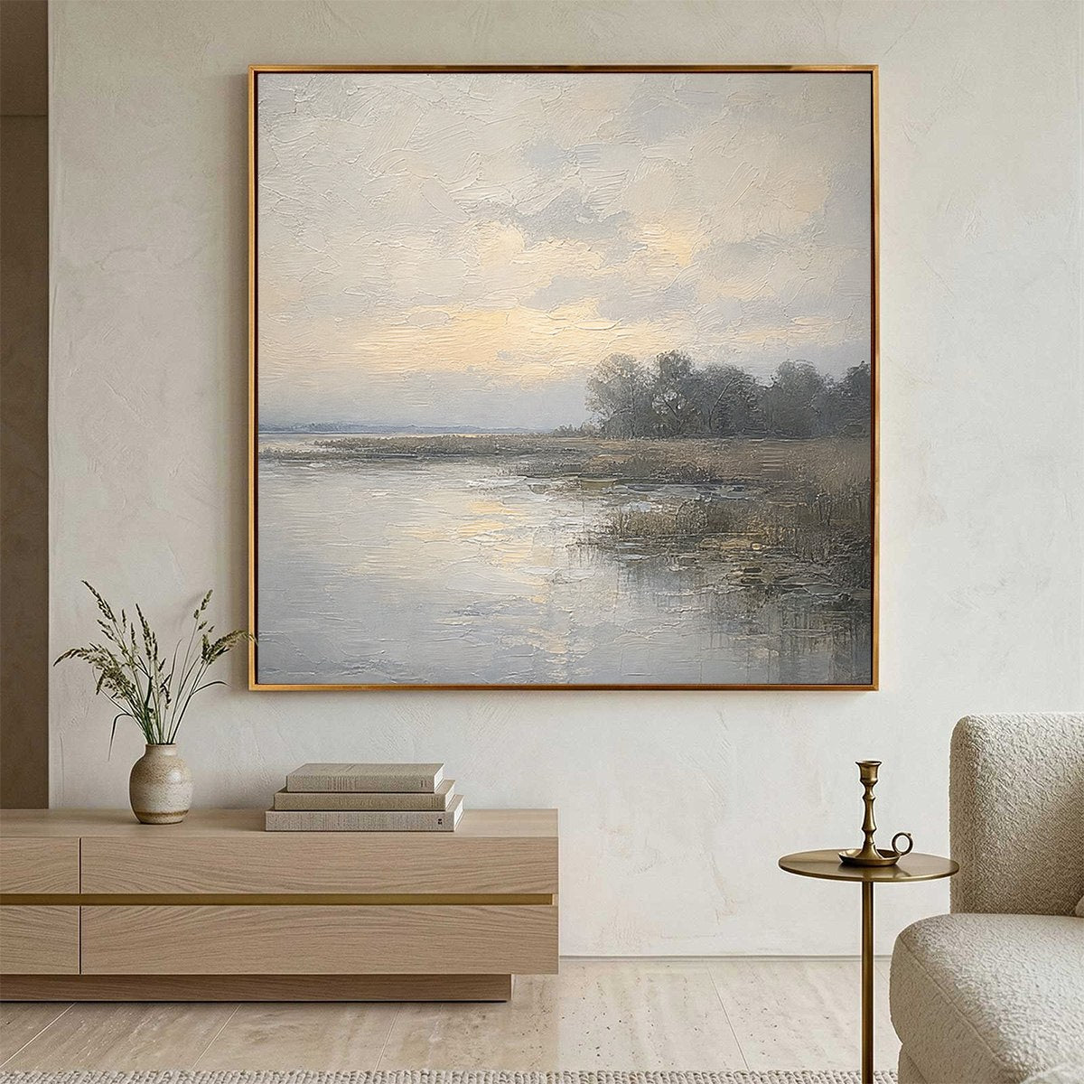 WHISPERING REEDS: Textured Wabi-Sabi Coastal Landscape Painting