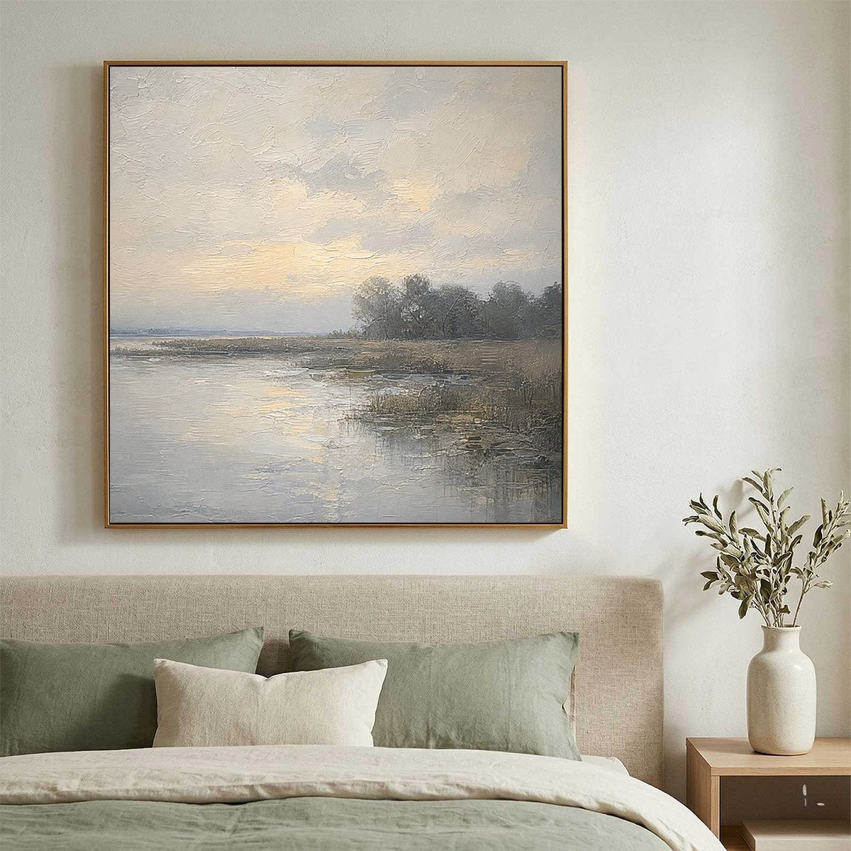 WHISPERING REEDS: Textured Wabi-Sabi Coastal Landscape Painting
