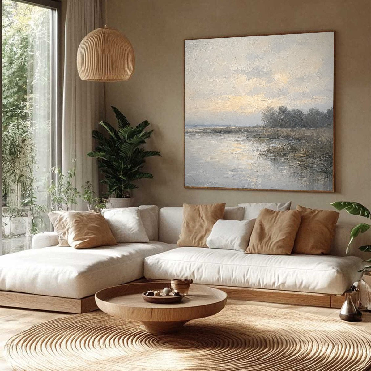 WHISPERING REEDS: Textured Wabi-Sabi Coastal Landscape Painting