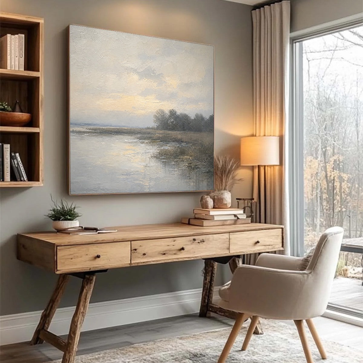 WHISPERING REEDS: Textured Wabi-Sabi Coastal Landscape Painting