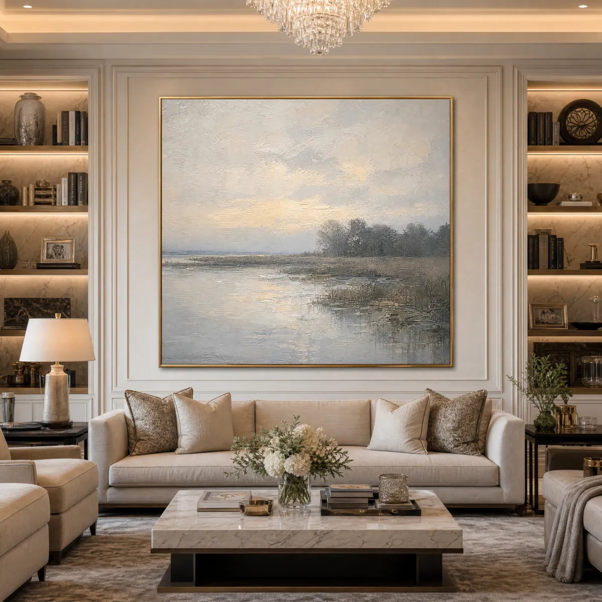 WHISPERING REEDS: Textured Wabi-Sabi Coastal Landscape Painting