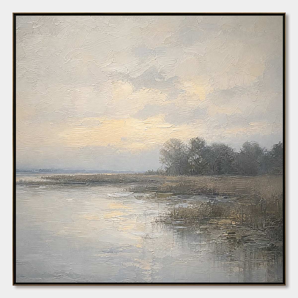 WHISPERING REEDS: Textured Wabi-Sabi Coastal Landscape Painting
