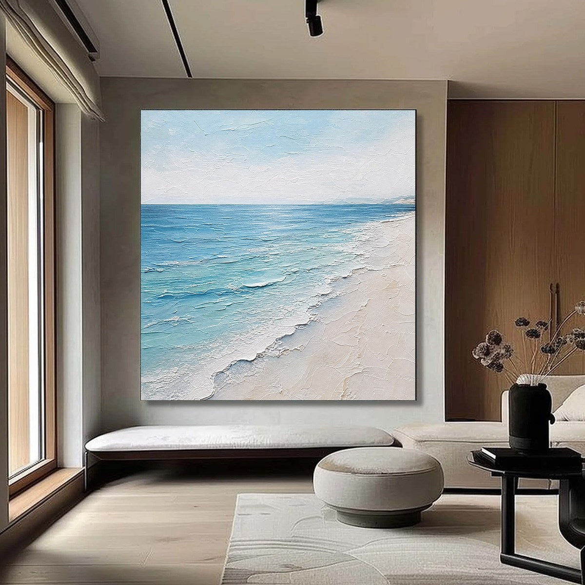 WHISPERING TIDE: Textured Minimalist Beach Scene Painting