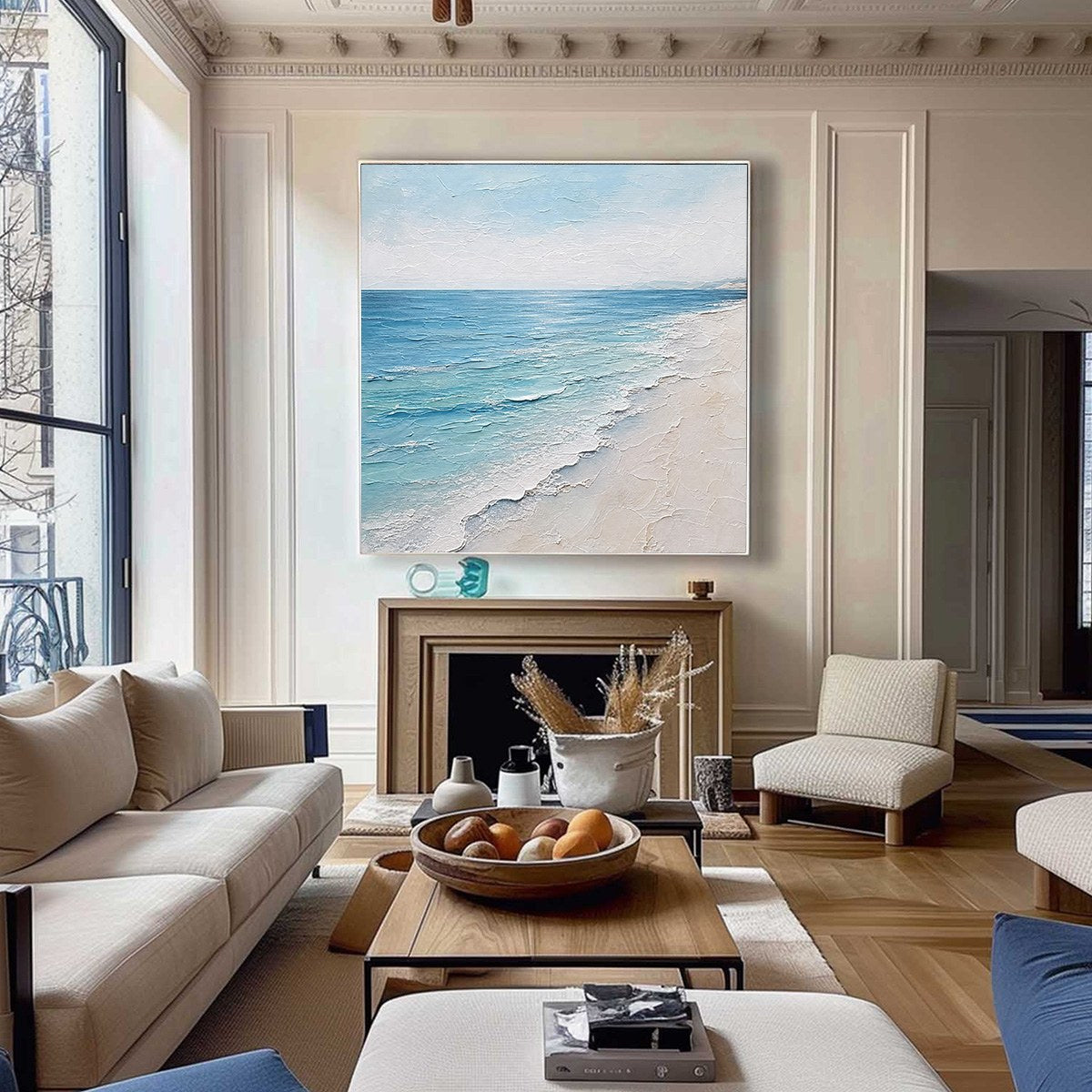 WHISPERING TIDE: Textured Minimalist Beach Scene Painting