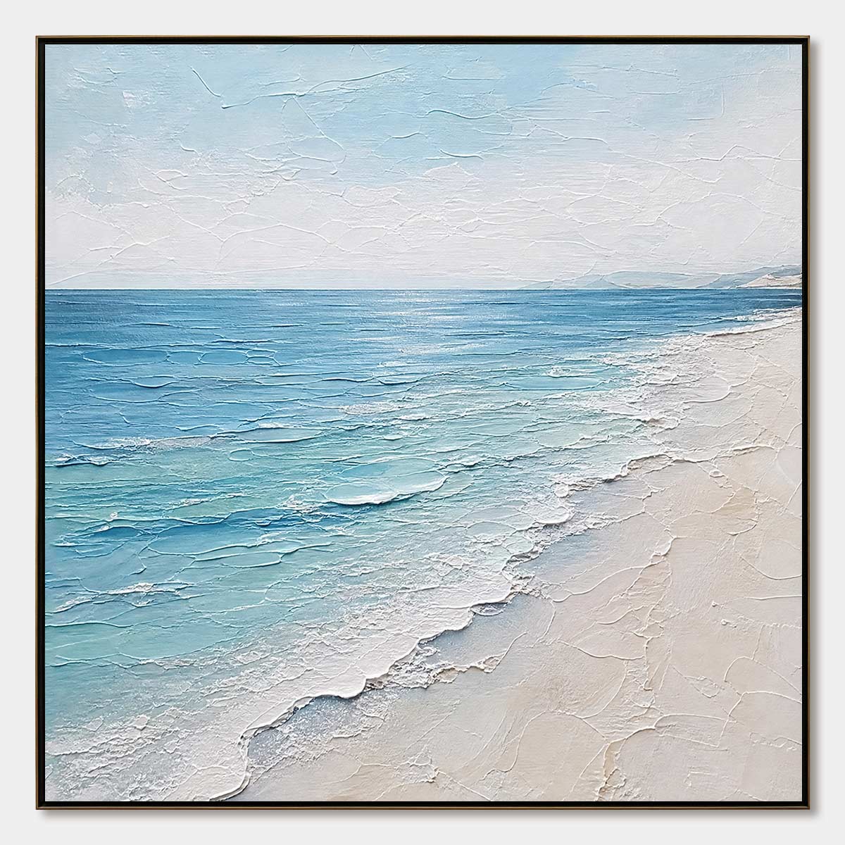 WHISPERING TIDE: Textured Minimalist Beach Scene Painting