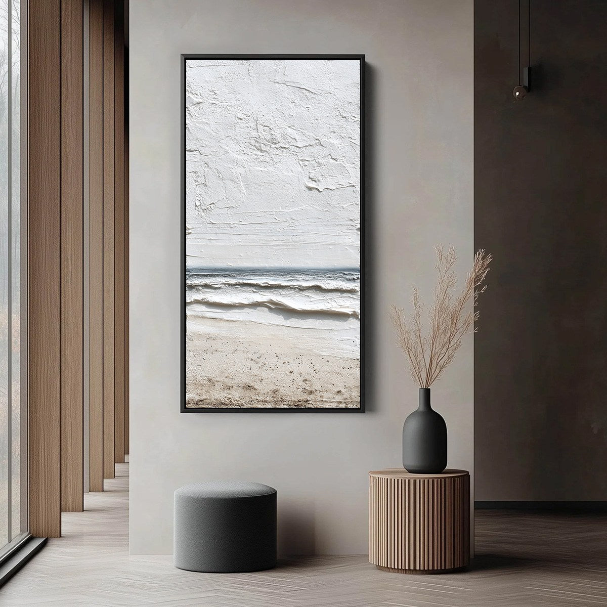 WHISPERING TIDE: Textured Wabi Sabi Beach Scene Painting