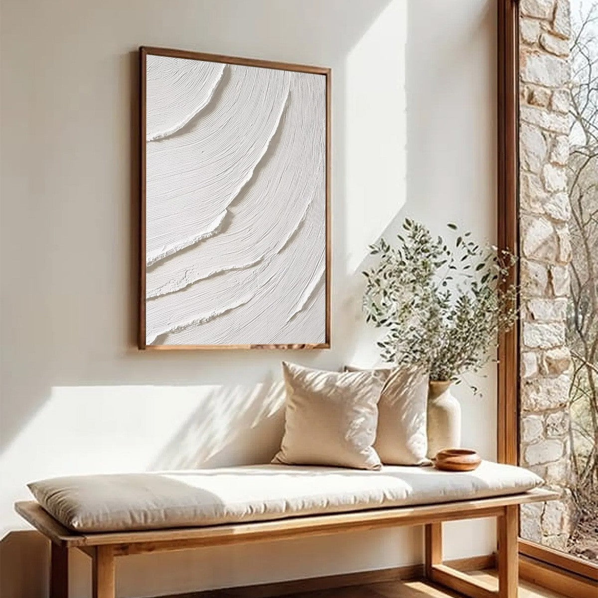 WHISPERING WAVES: Textured White Minimalist Wabi Sabi Abstract Painting
