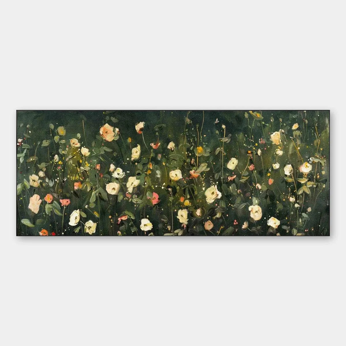 Wildflower Painting, Panoramic Wall Art, Dark Floral Decor