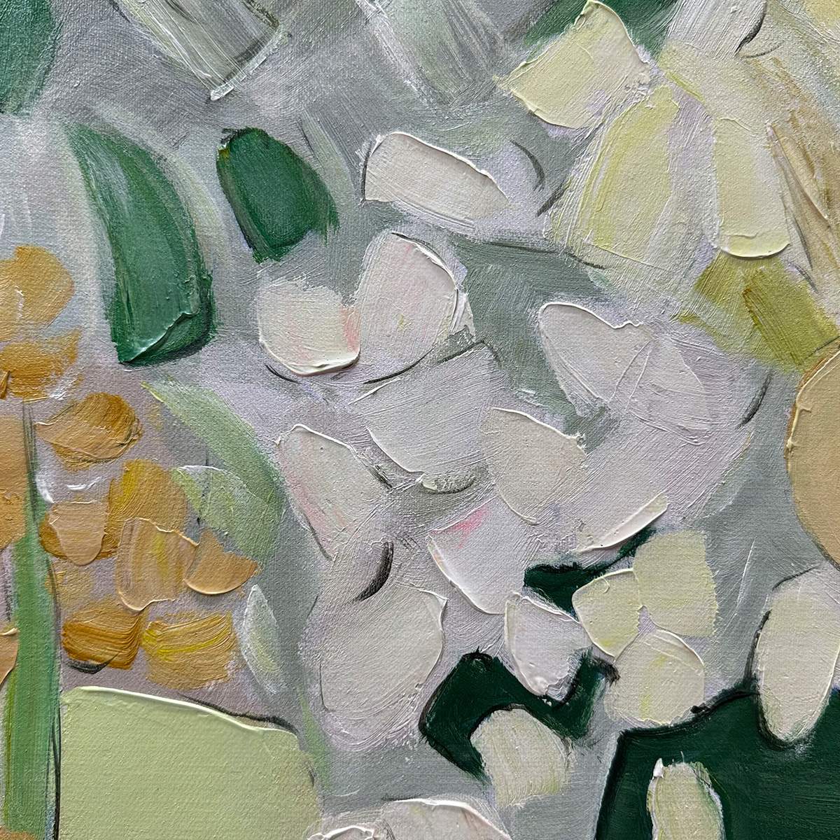 
WHISPERING MEADOW: Textured Abstract Floral Painting in Green and Gold