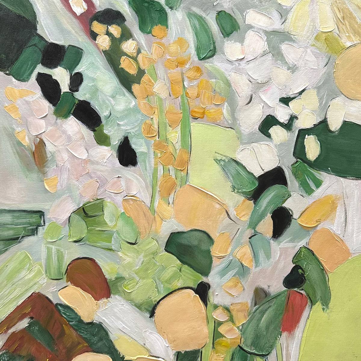 
WHISPERING MEADOW: Textured Abstract Floral Painting in Green and Gold