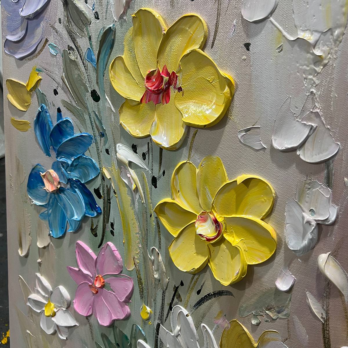 WHISPERING MEADOW: Textured Floral Impasto Oil Painting