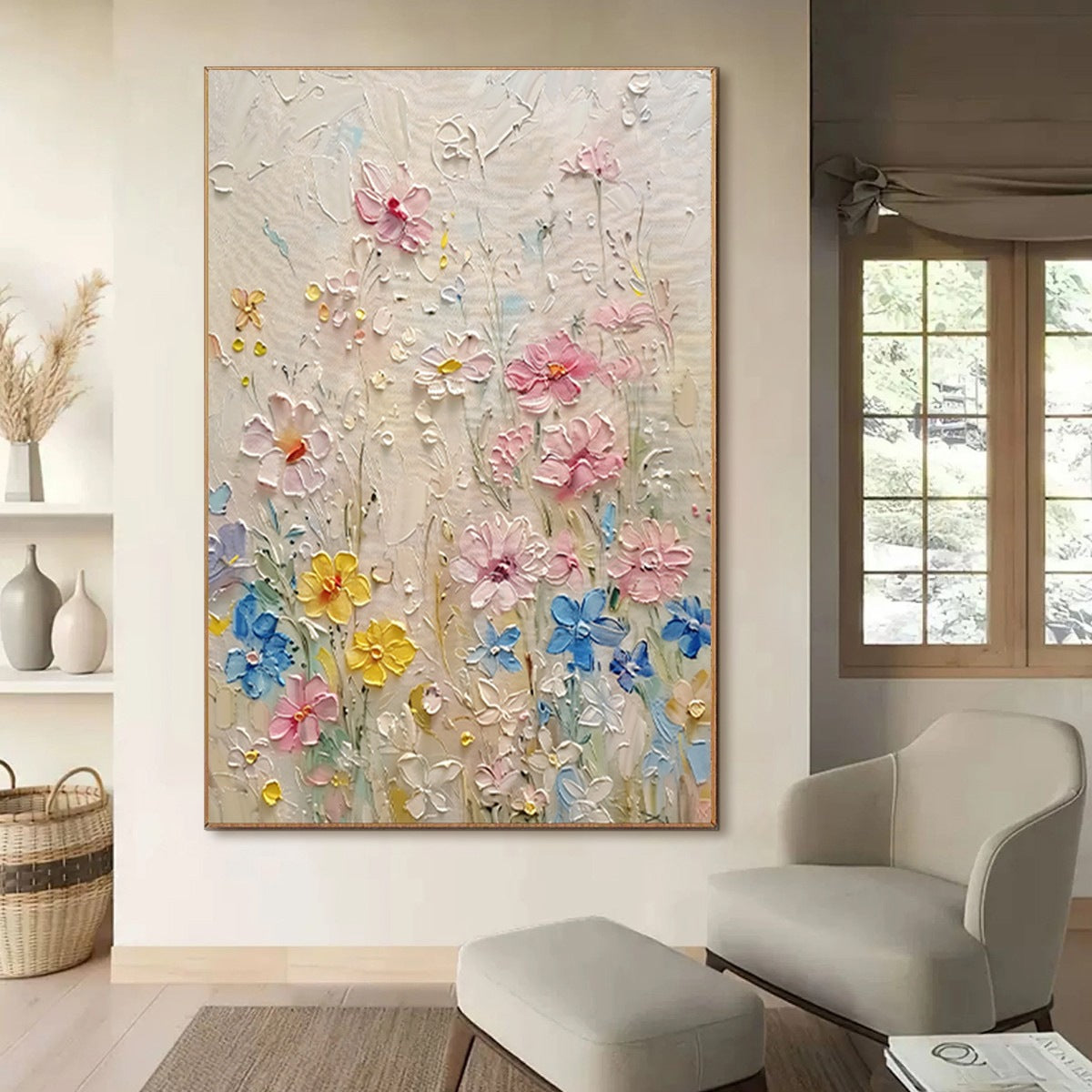 WHISPERING MEADOW: Textured Floral Impasto Oil Painting