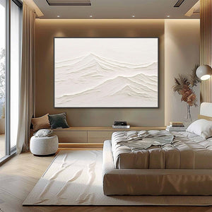 WHISPERING PEAKS: Textured Minimalist White Mountain Painting