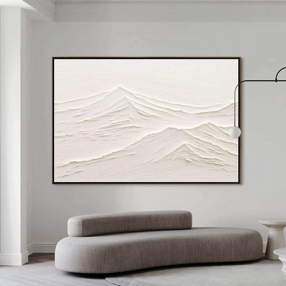 WHISPERING PEAKS: Textured Minimalist White Mountain Painting