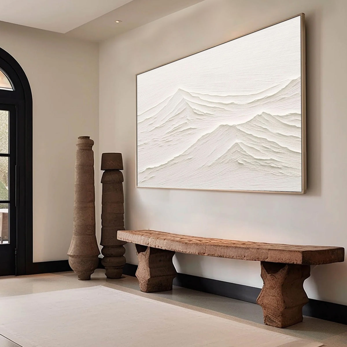 WHISPERING PEAKS: Textured Minimalist White Mountain Painting