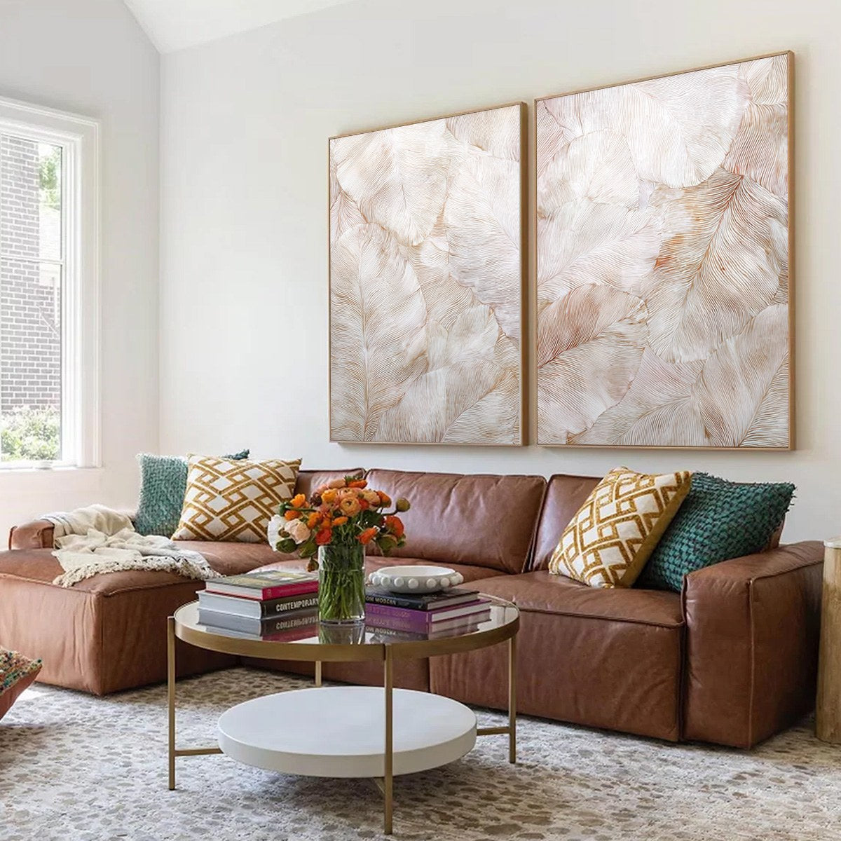 WHISPERING PLUMES: Textured Wabi Sabi Feather Painting Diptych