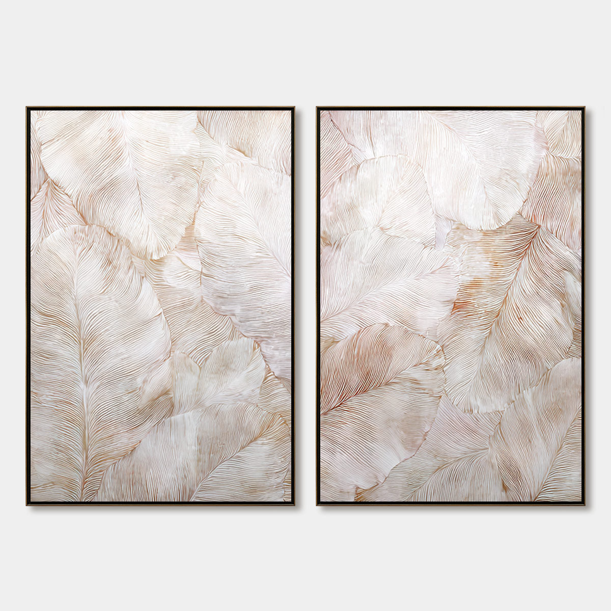 WHISPERING PLUMES: Textured Wabi Sabi Feather Painting Diptych