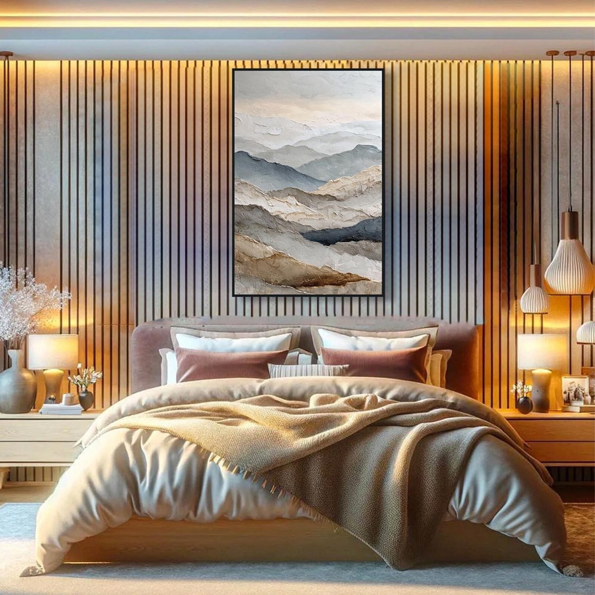 WHISPERING RIDGES: Textured Wabi Sabi Mountain Landscape Painting