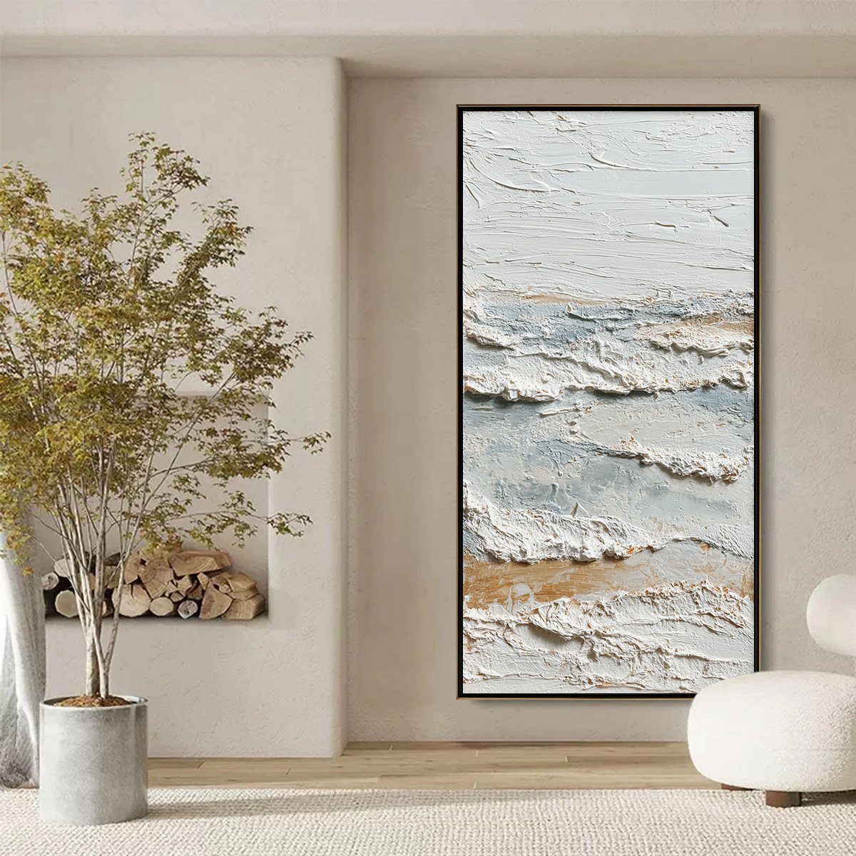 WHISPERING TIDES: Heavily Textured Wabi Sabi Seascape Painting