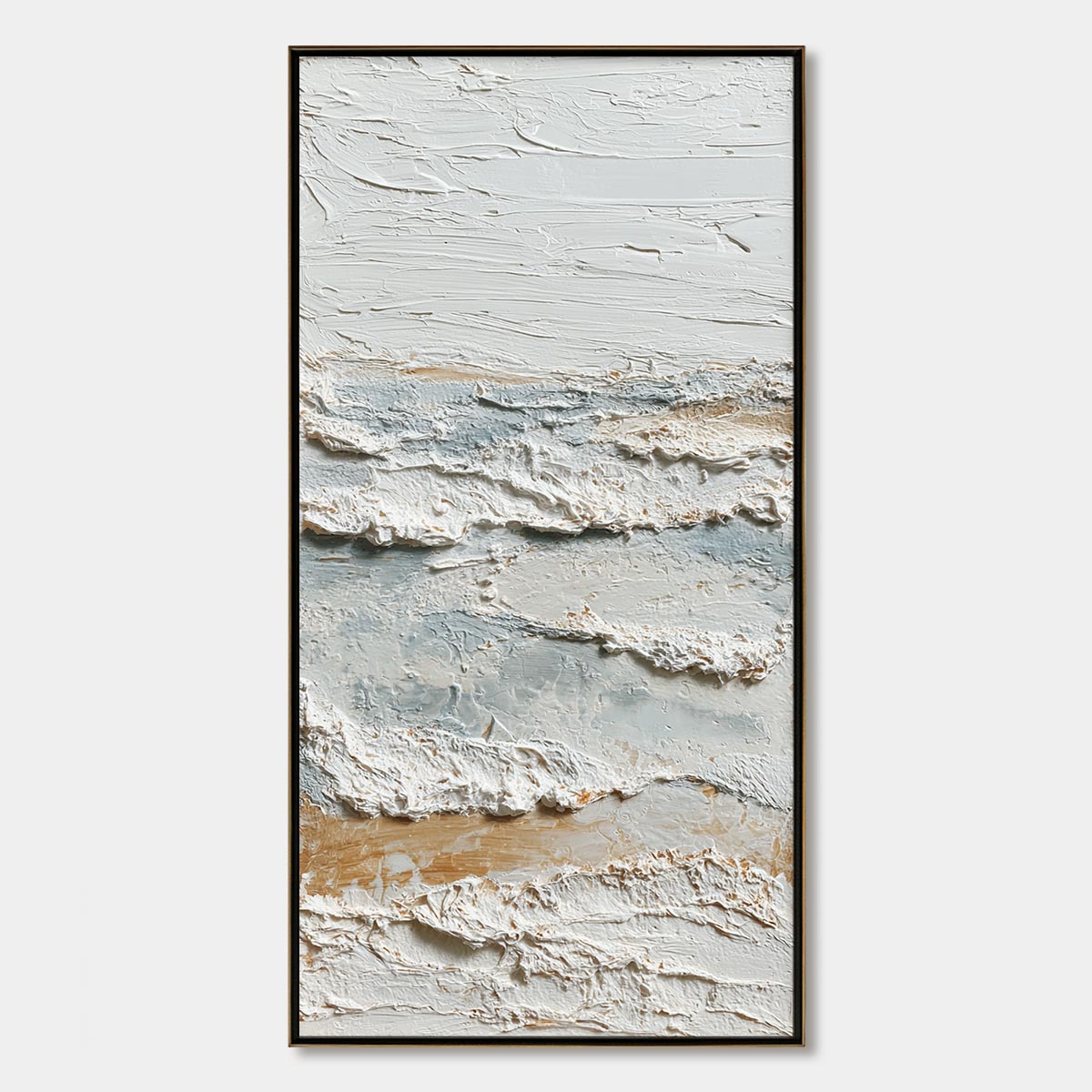 Whispering Tides | Textured Vertical Wabi Sabi Beach Oil Painting