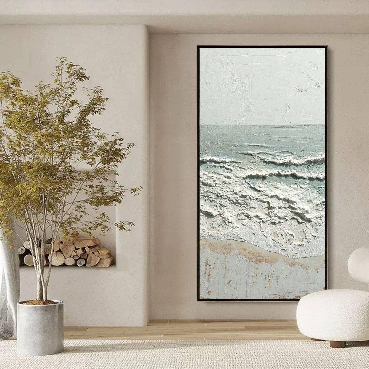 WHISPERING TIDE: Textured Minimalist Impasto Seascape Painting