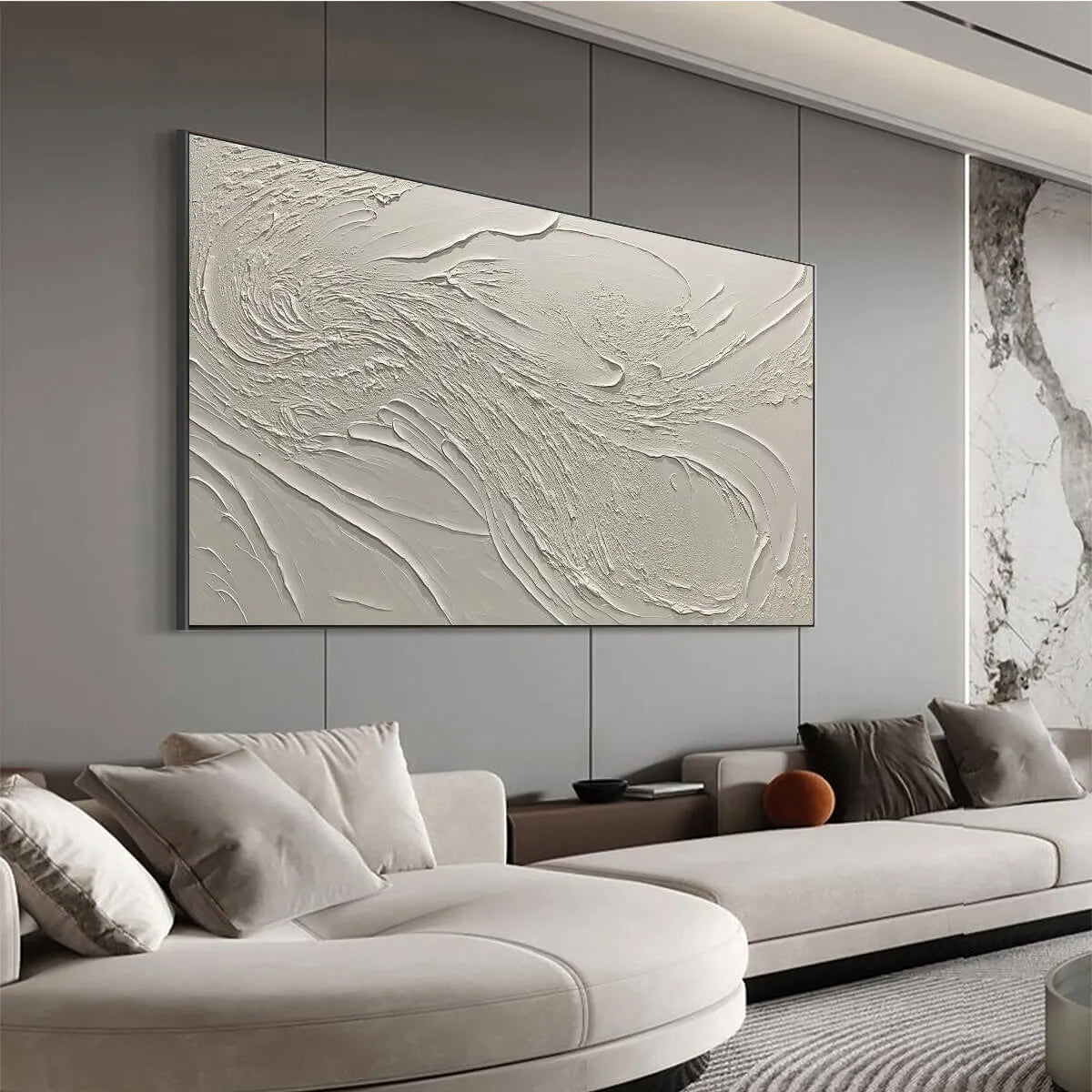 WHISPERING WINDS: White Beige Textured Abstract Oil Painting