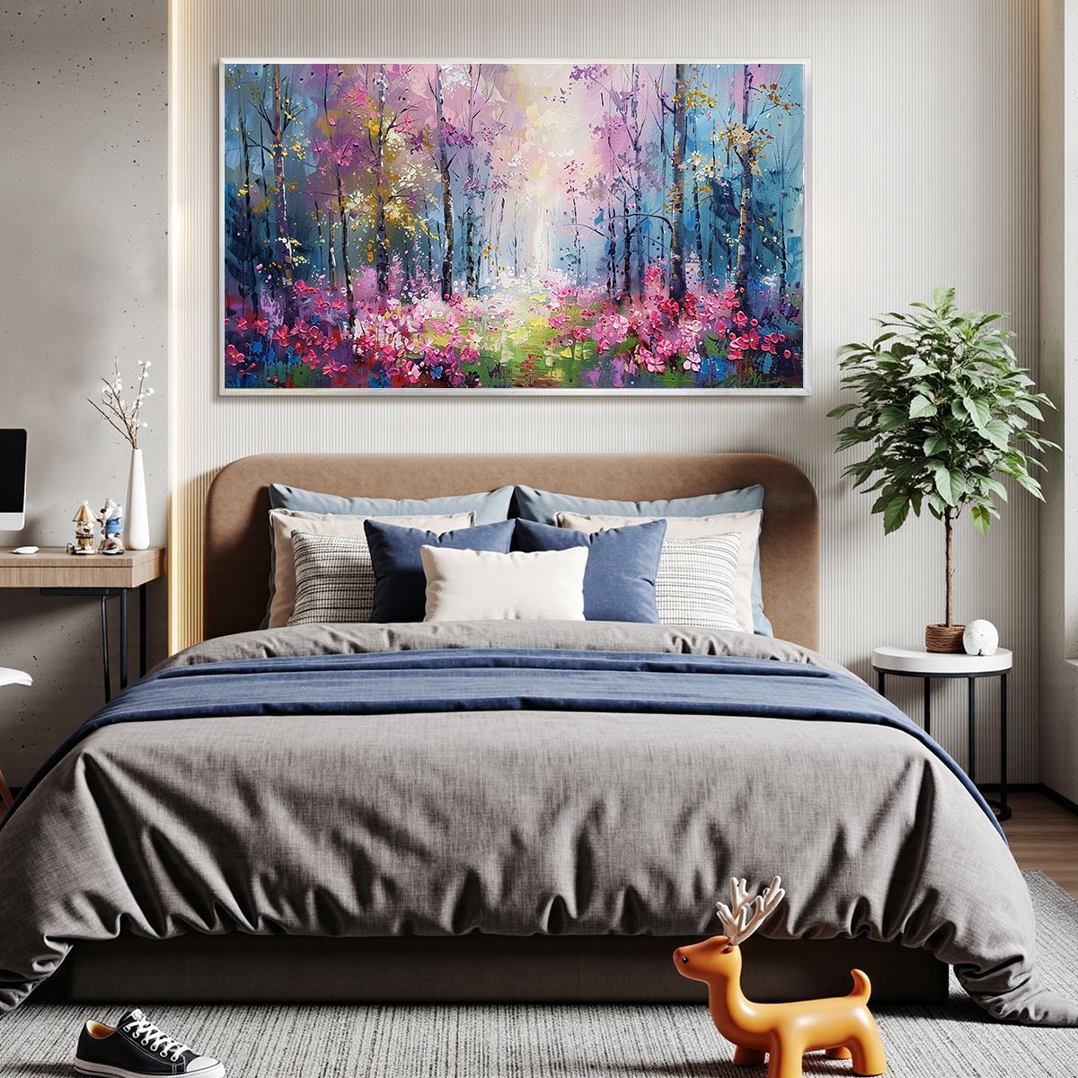 WHISPERING WOODS: Textured Impasto Floral Forest Oil Painting