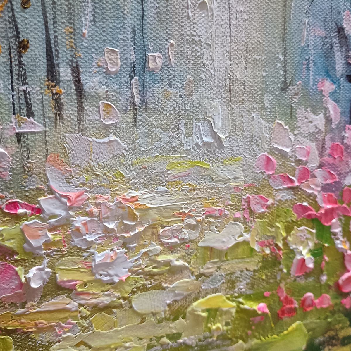 WHISPERING WOODS: Textured Impasto Floral Forest Oil Painting