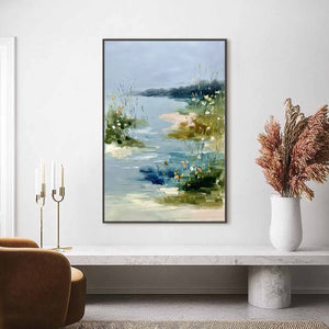WHISPERS OF THE MARSH: Textured Wabi Sabi Style Vertical Landscape Painting