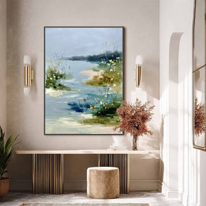 WHISPERS OF THE MARSH: Textured Wabi Sabi Style Vertical Landscape Painting