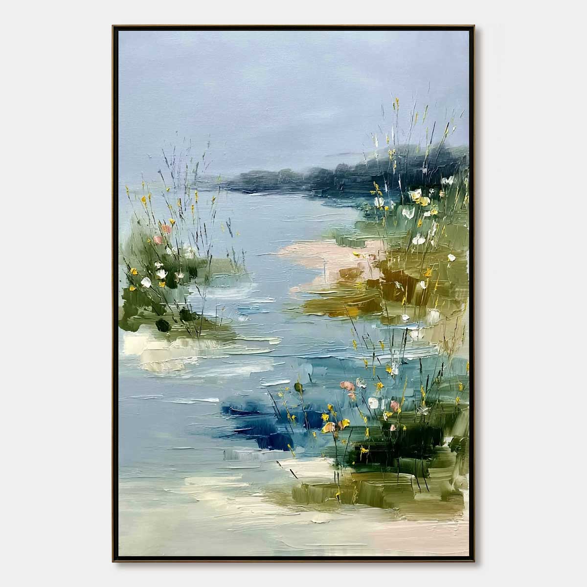 WHISPERS OF THE MARSH: Textured Wabi Sabi Style Vertical Landscape Painting