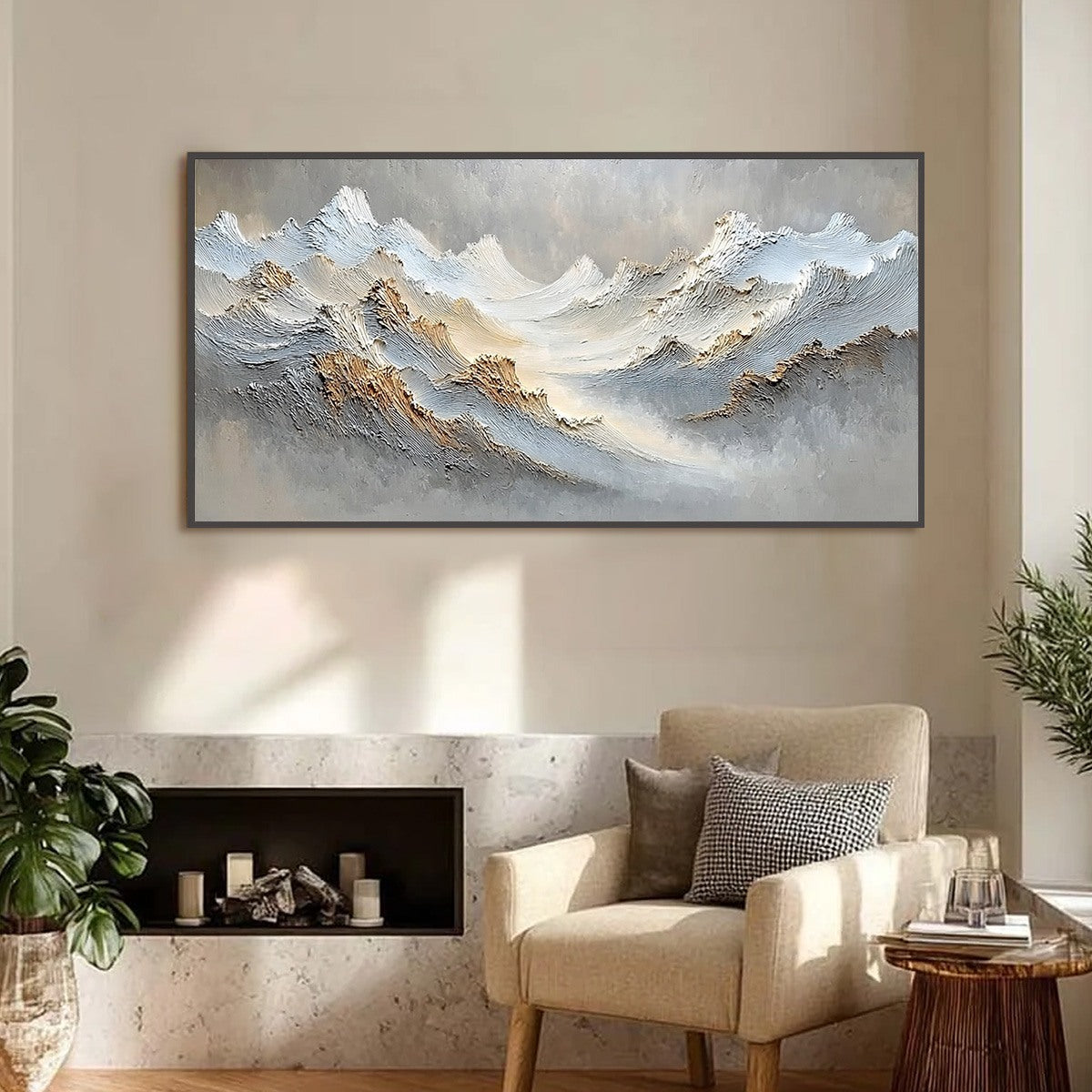 WHISPERS OF THE PEAK: Large Textured Wabi Sabi Abstract Mountain Painting