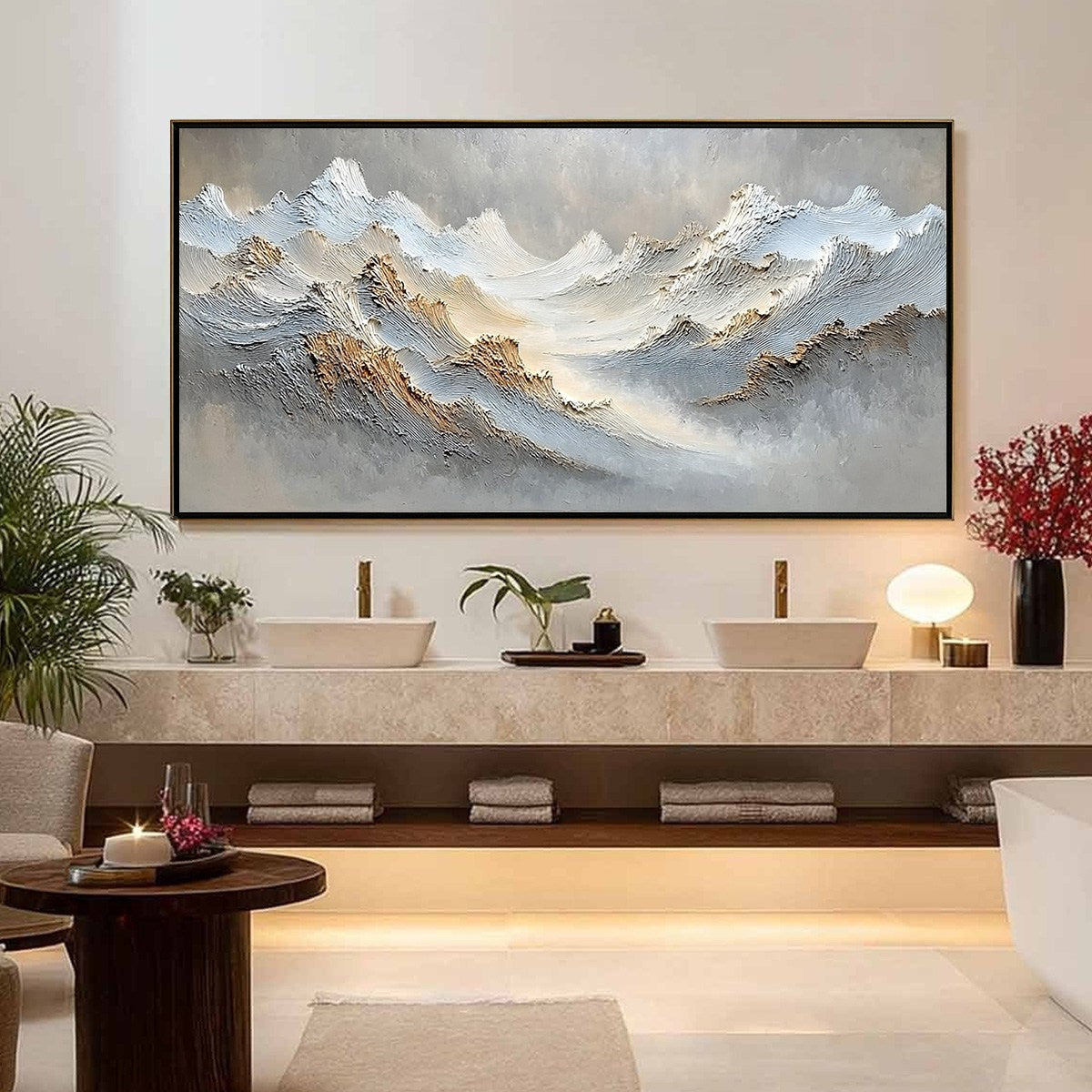 WHISPERS OF THE PEAK: Large Textured Wabi Sabi Abstract Mountain Painting