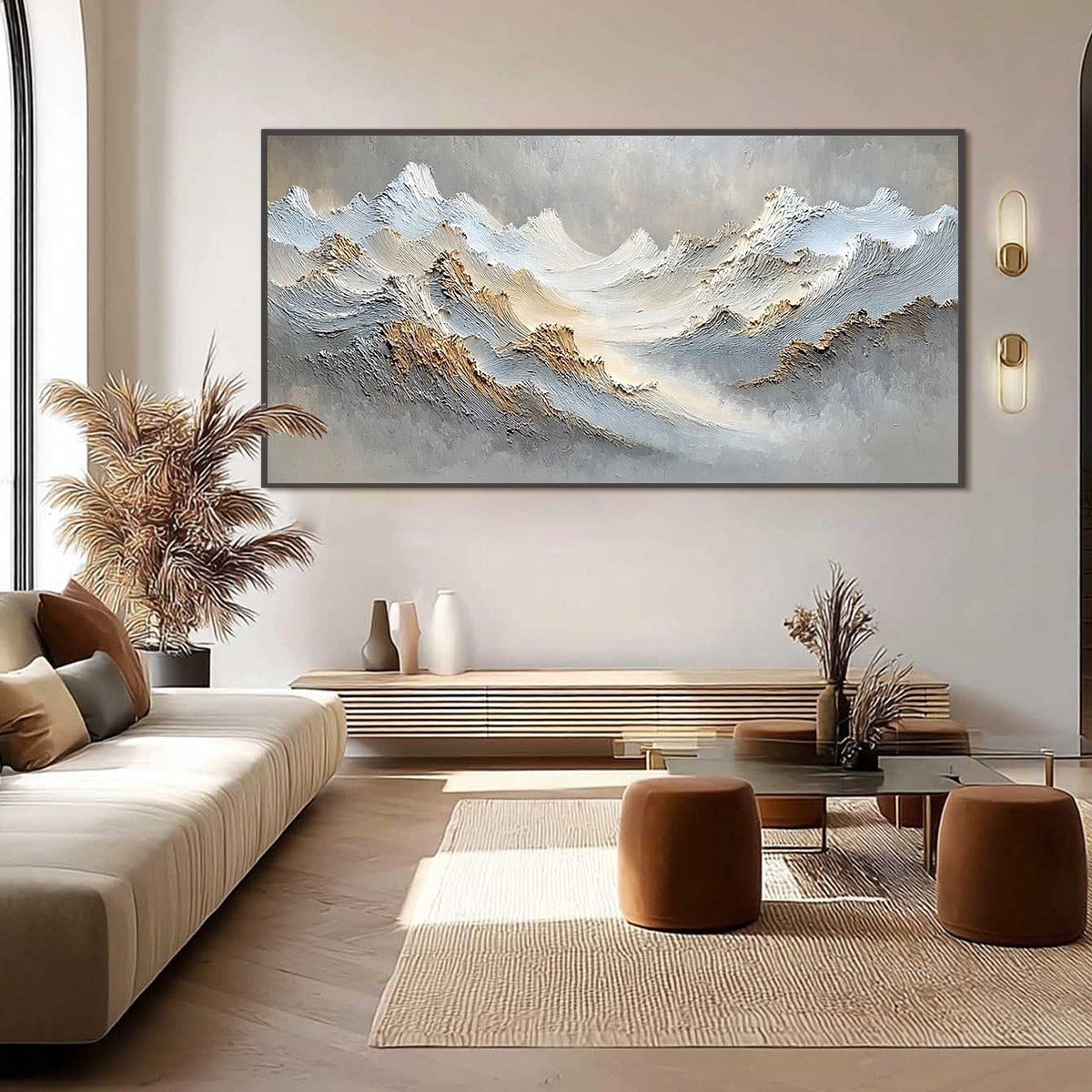 WHISPERS OF THE PEAK: Large Textured Wabi Sabi Abstract Mountain Painting