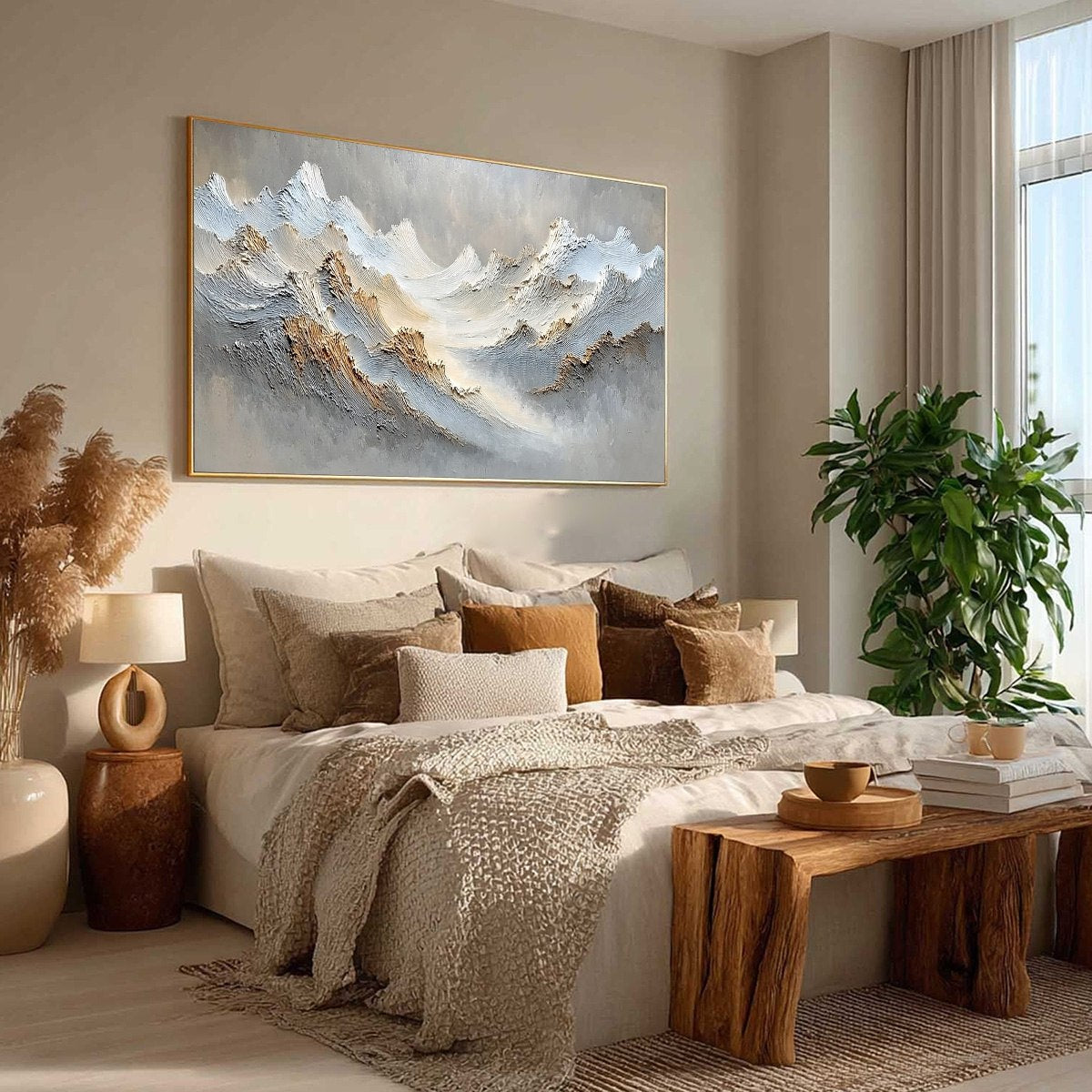 WHISPERS OF THE PEAK: Large Textured Wabi Sabi Abstract Mountain Painting