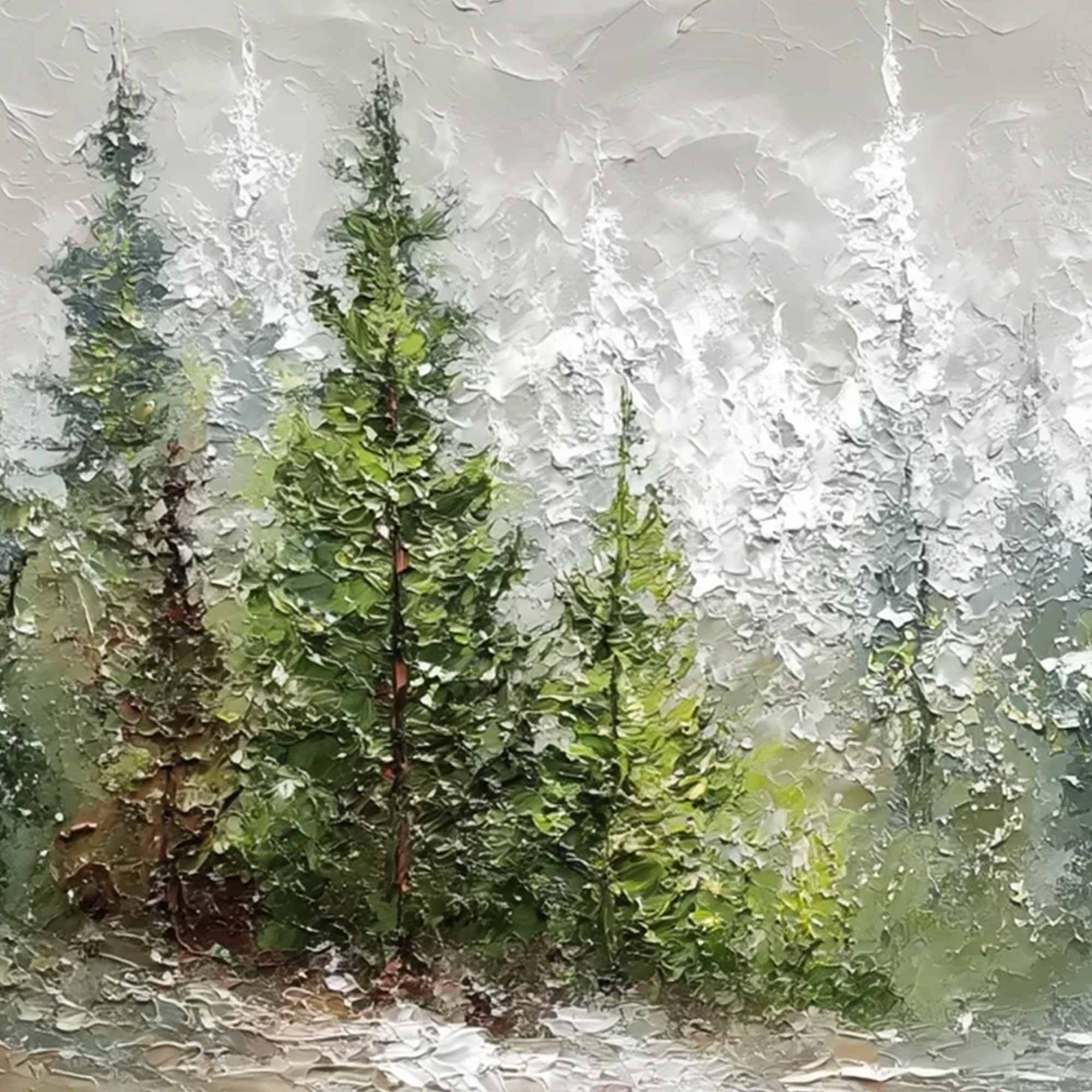 WHISPERS OF THE PINES: Textured Impasto Pine Forest Landscape Painting