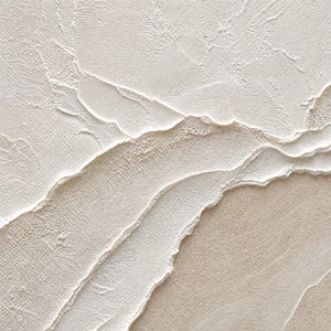 Textured Wabi Sabi coastal abstract painting in beige and white acrylic layers