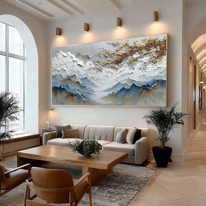 WHISPERS OF THE VALLEY: Textured Mountain Landscape Painting with Golden Blossoms