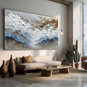 WHISPERS OF THE VALLEY: Textured Mountain Landscape Painting with Golden Blossoms