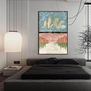 WHISPERS ON THE WATER: Textured Abstract Vertical Landscape Painting