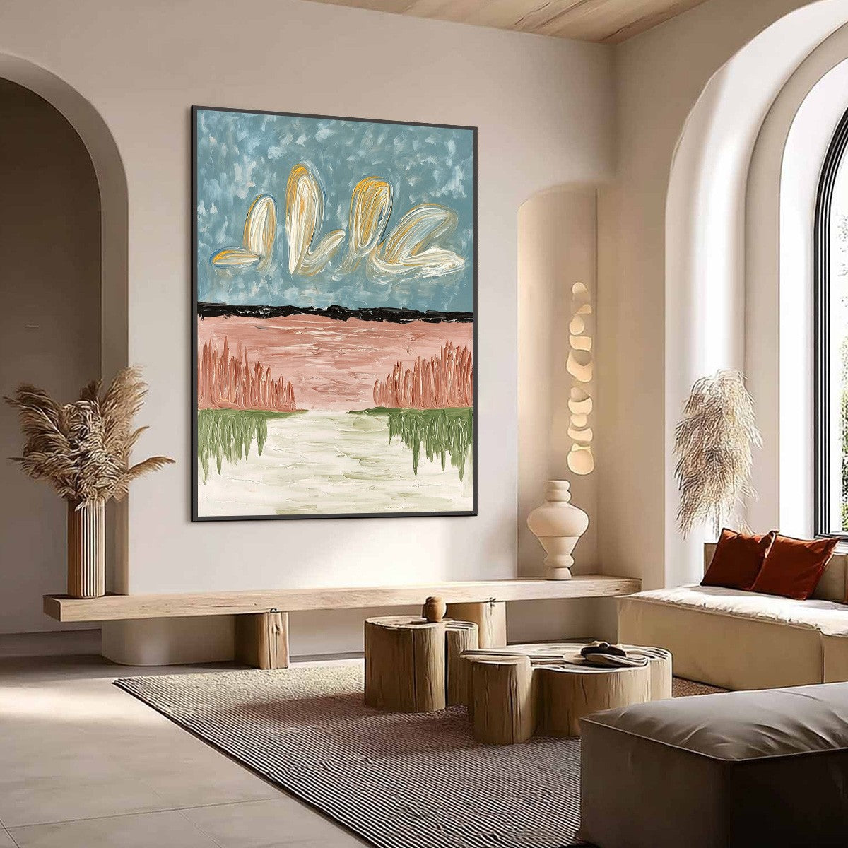 WHISPERS ON THE WATER: Textured Abstract Vertical Landscape Painting